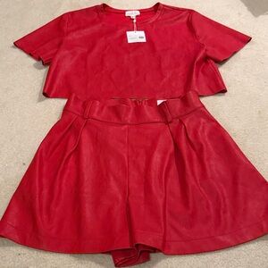Lavender Brown small top and medium bottom Red Faux Leather Two-Piece Set BAMA